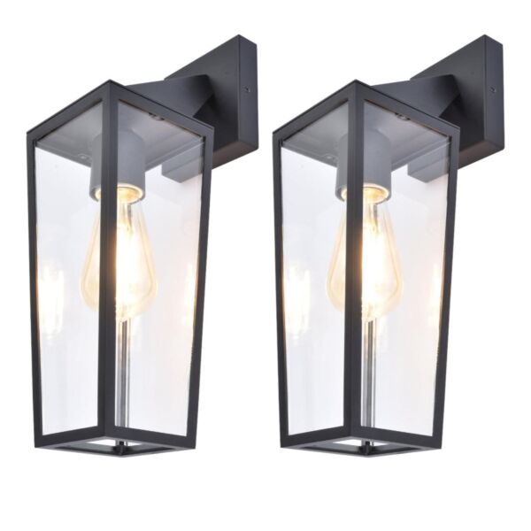 Set of 2 Pine - Black Clear Glass IP44 Outdoor Wall Lights