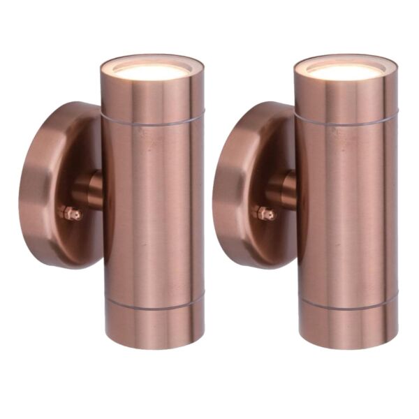 Set of 2 Rado - Copper Clear Glass 2 Light IP44 Outdoor Wall Washer Lights