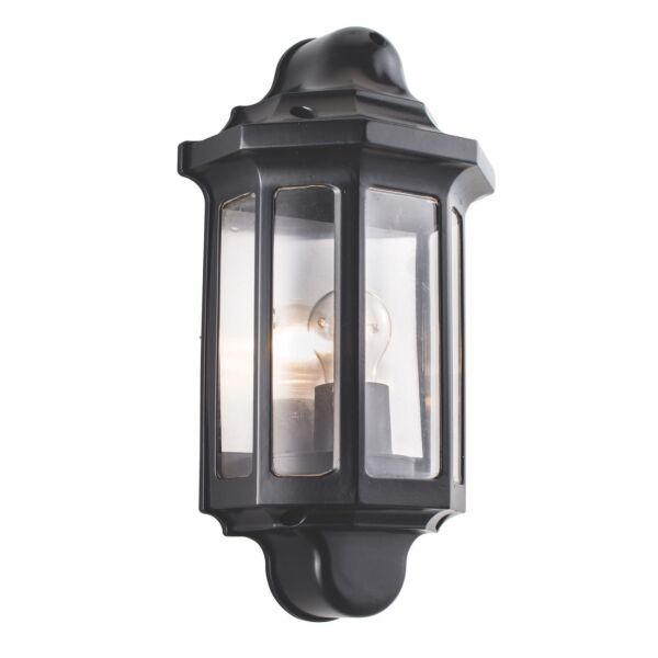 Saxby Lighting - Traditional - 1818s - Black Clear IP44 Outdoor Half Lantern Wall Light