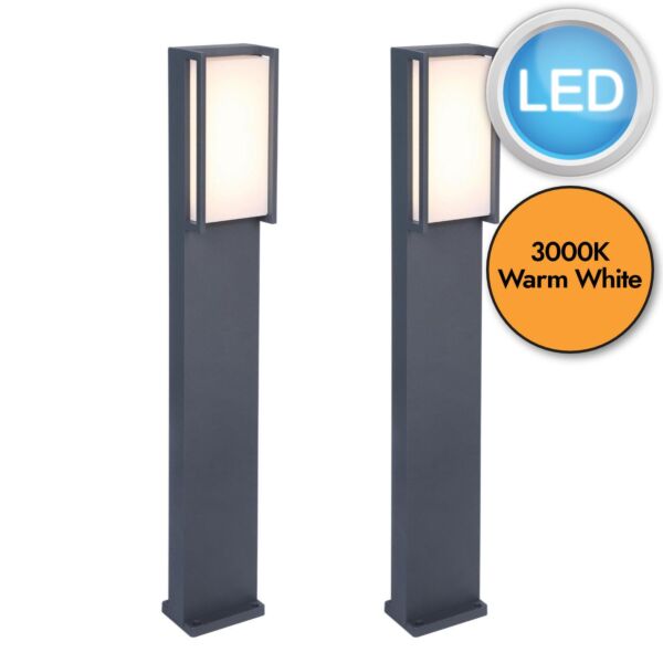 Set of 2 Qubo - LED Dark Grey Opal IP54 Outdoor Post Lights