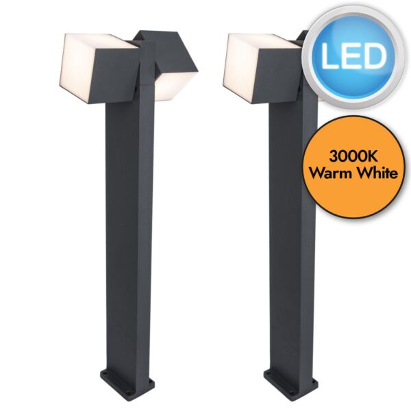 Set of 2 Cuba - LED Dark Grey Opal 2 Light IP54 Outdoor Post Lights