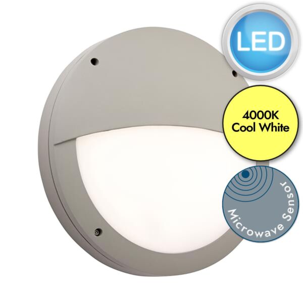 Saxby Lighting - Luik - 61649 & 72180 - LED Grey Opal Microwave 18w Gear Tray Eyelid Casing Outdoor Sensor Bulkhead Light