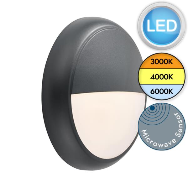 Saxby Lighting - Hero - 95552 & 95541 - LED Anthracite Opal IP65 Microwave Eyelid Bezel Outdoor Sensor Bulkhead Light