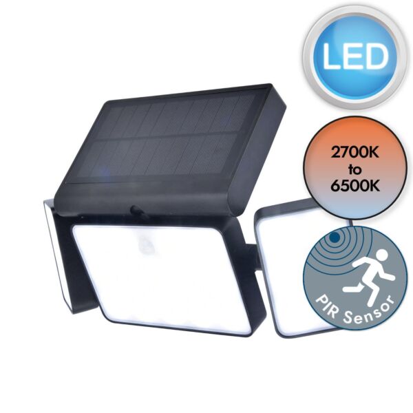 Lutec Connect - Tuda - 6935502330 - LED Black Clear 3 Light IP44 Solar Outdoor Sensor Floodlight