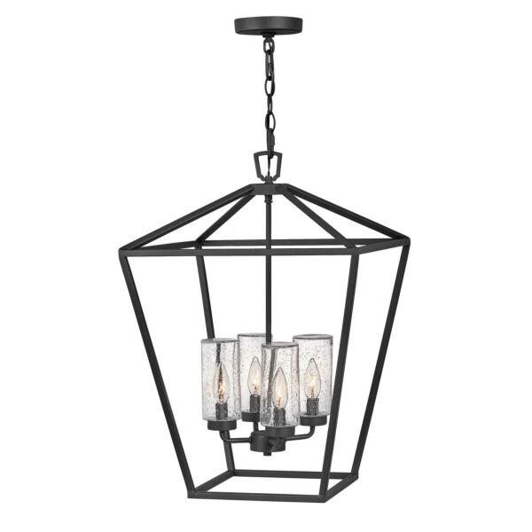 Quintiesse - Alford Place - QN-ALFORD-PLACE-4P-MB - Black Clear Seeded Glass 4 Light IP44 Outdoor Ceiling Pendant Light