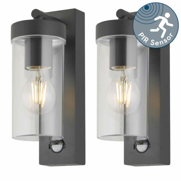 Set of 2 Hadron - Black Motion Sensor Outdoor Wall Lights