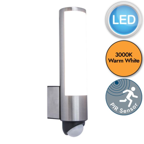 Lutec - Leda - 5267103001 - LED Stainless Steel Opal IP44 Outdoor Sensor Wall Light