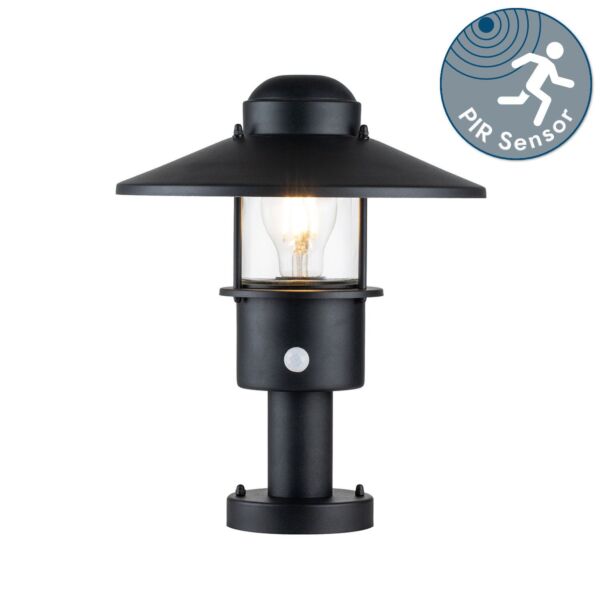 Elstead Lighting - Klampenborg - KLAMPENBORG-PED-PIR-BK - Black Clear Glass IP44 Outdoor Post Light