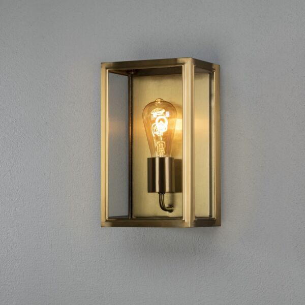 Konstsmide - Carpi - 7347-800 - Brushed Brass Clear Glass IP44 Outdoor Half Lantern Wall Light