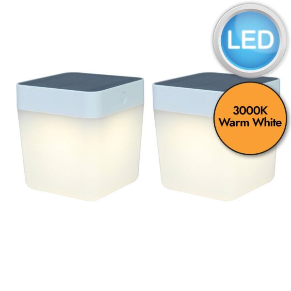 Set of 2 Table Cube - LED White Opal IP44 Solar Outdoor Portable Lamps