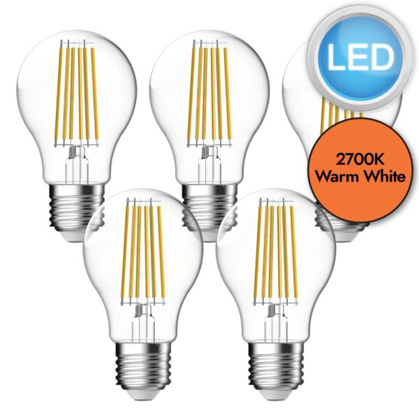 5 x 7.8W LED E27 Filament Dimmable Light Bulbs - Warm White