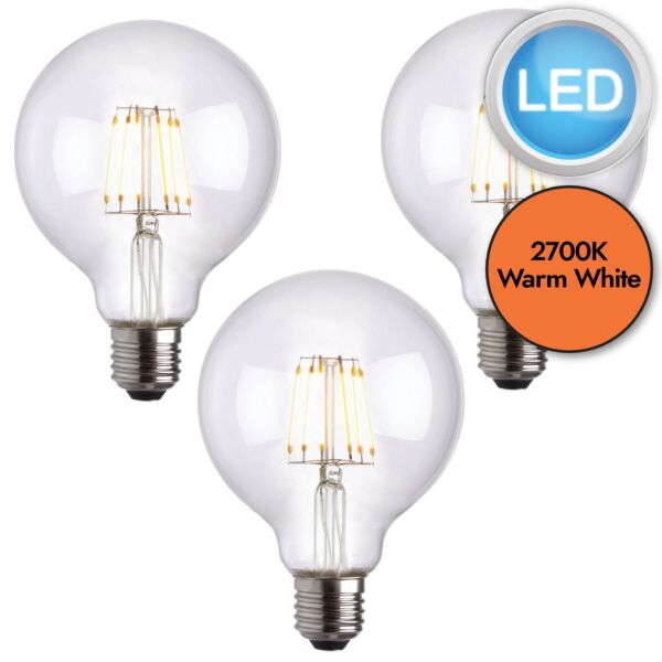 Endon Lighting - Set of 3 Globe - 93023 - LED E27 ES - Filament Light Bulbs - 95mm dia