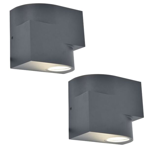 Set of 2 Marbo - Dark Grey Clear Glass 2 Light IP44 Outdoor Wall Washer Lights