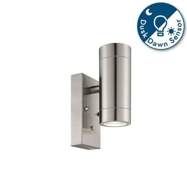 Saxby Lighting - Palin - 90130 - Stainless Steel Clear Glass 2 Light IP44 Dusk Til Dawn Outdoor Sensor Wall Light