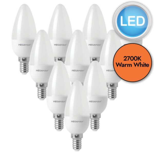 10 x 4.9W LED E14 Candle Light Bulbs - Warm White