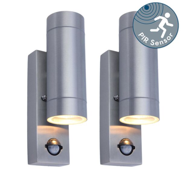 Set of 2 Rado - Stainless Steel Clear Glass 2 Light IP44 Outdoor Sensor Wall Lights