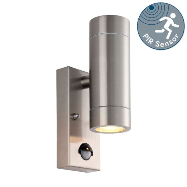 Saxby Lighting - Palin PIR - 101352 - Stainless Steel Clear Glass 2 Light IP65 Outdoor Sensor Wall Light