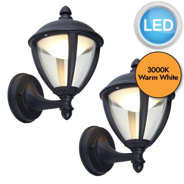 Set of 2 Unite - LED Black Clear IP44 Outdoor Wall Lights