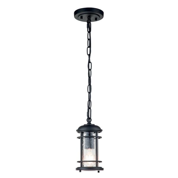 Feiss Lighting - Lighthouse - FE-LIGHTHOUSE8-S-BLK - Black Clear Seeded Glass IP44 Outdoor Ceiling Pendant Light