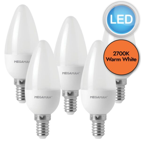 5 x 2.9W LED E14 Candle Light Bulbs - Warm White