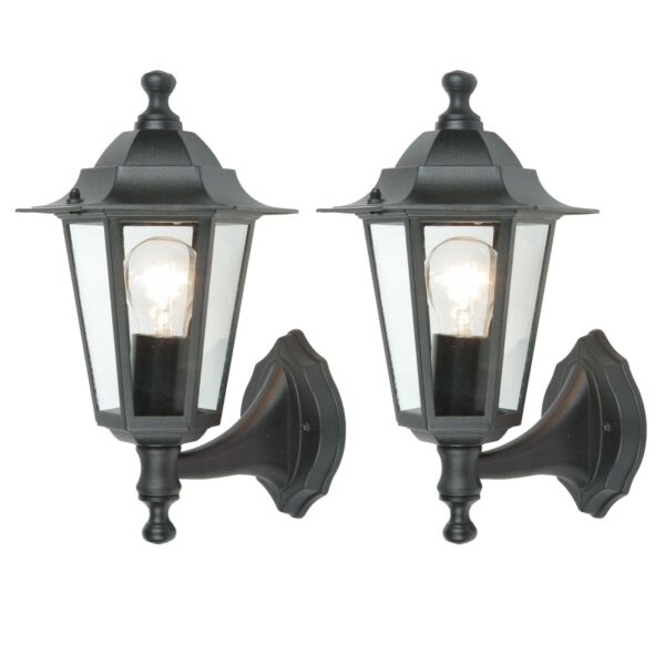 Set of 2 Corniche - Black Clear Glass IP44 Outdoor Wall Lights