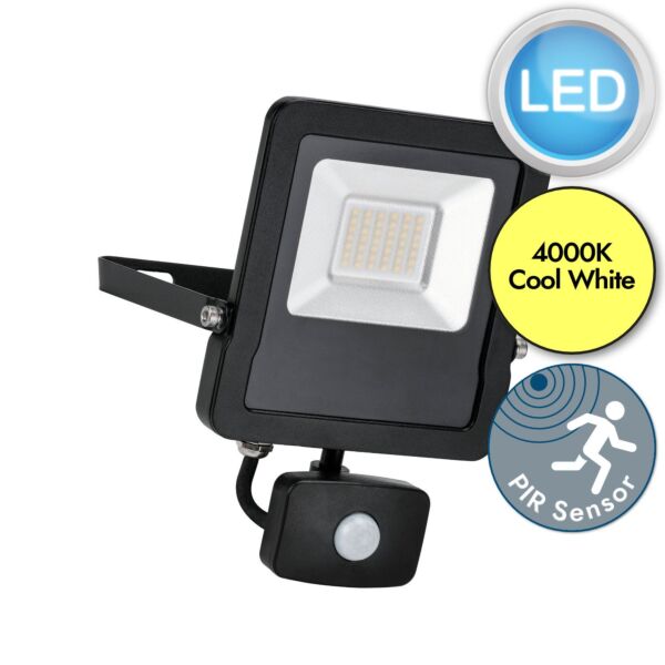 Saxby Lighting - Surge - 78967 - LED Black Clear Glass IP44 30W Outdoor Sensor Floodlight