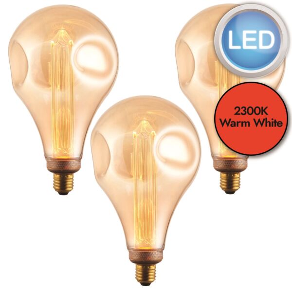 Endon Lighting - Set of 3 XL Dimple Globe - 77085 - LED Anti Glare E27 ES - Filament Light Bulbs - 148mm dia