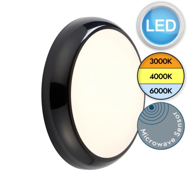 Saxby Lighting - Hero - 95548 & 95541 - LED Black Opal IP65 Microwave Plain Bezel Outdoor Sensor Bulkhead Light