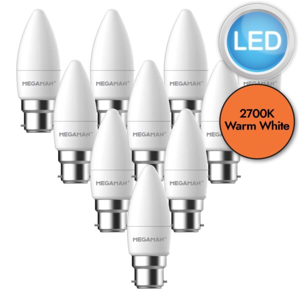 10 x 5.5W LED B22 Candle Dimmable Light Bulbs - Warm White