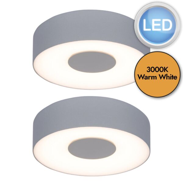 Set of 2 Ublo - LED Silver Opal IP54 Outdoor Ceiling Flush Lights