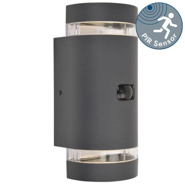 Lutec - Focus - 5604014118 - Dark Grey Opal 2 Light Outdoor Sensor Wall Light