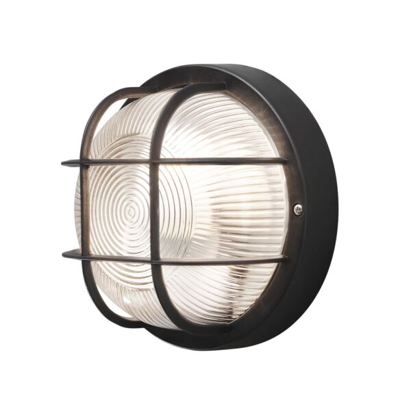 Konstsmide - Mantova - 7651-750 - Black Clear Ribbed Glass IP44 Outdoor Bulkhead Light