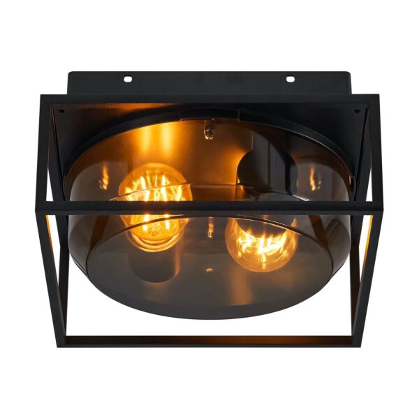 Nordlux - Griffin - 2218126047 - Black Smoked 2 Light IP44 Outdoor Ceiling Flush Light