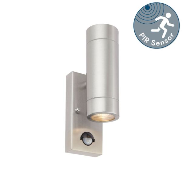 Saxby Lighting - Palin - 75430 - Stainless Steel Clear Glass 2 Light IP44 PIR Outdoor Sensor Wall Light