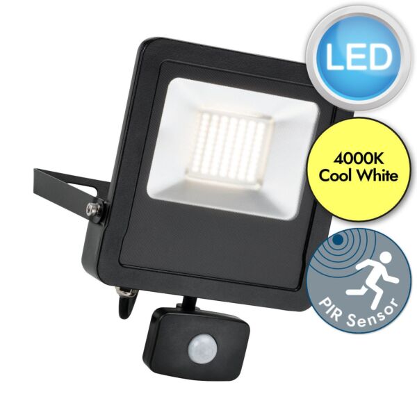 Saxby Lighting - Surge - 78969 - LED Black Clear Glass IP44 50W Outdoor Sensor Floodlight