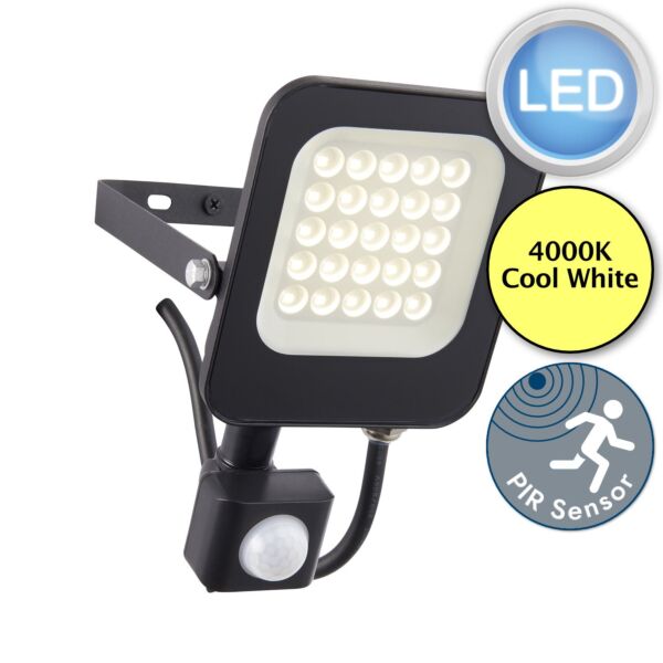 Saxby Lighting - Guard PIR Override - 108673 - LED Black Clear Glass IP65 Outdoor Sensor Floodlight