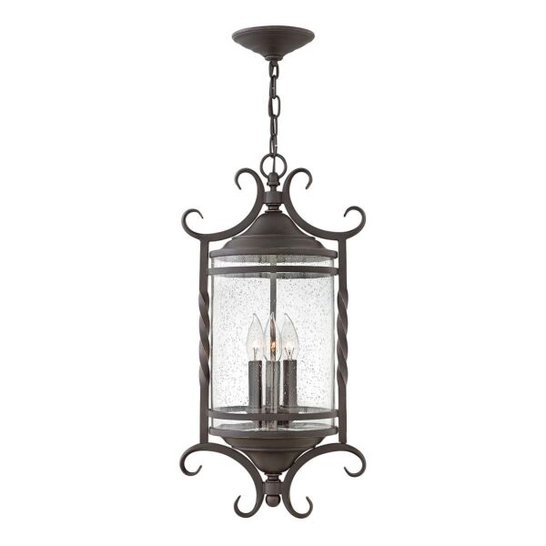 Hinkley Lighting - Casa - HK-CASA8 - Black Clear Seeded Glass 3 Light IP44 Outdoor Ceiling Pendant Light