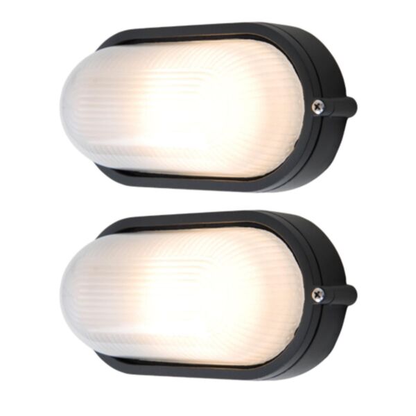 Set of 2 Echo - Black Opal IP44 Outdoor Bulkhead Lights