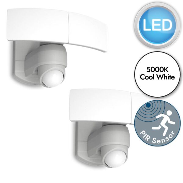 Set of 2 Arc - LED White Opal 2 Light IP54 Outdoor Sensor Floodlights