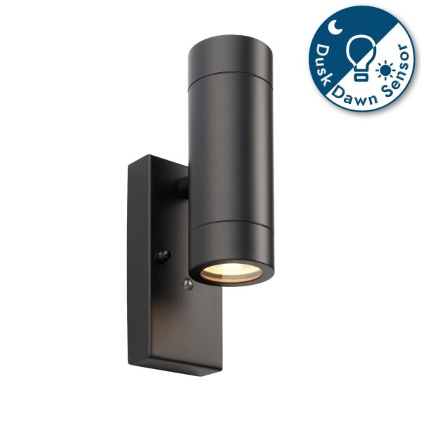 Saxby Lighting - Palin - 95555 - Black Clear Glass 2 Light IP44 Dusk Til Dawn Outdoor Sensor Wall Light