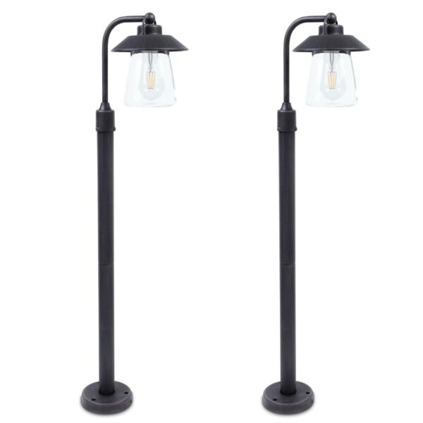 Set of 2 Cate - Rustic Black Clear Glass IP44 Outdoor Post Lights