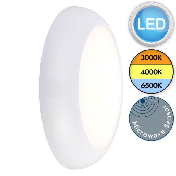 Saxby Lighting - Forca - 77904 & 77898 - LED White Opal IP65 Microwave 18w CCT Plain Bezel Outdoor Sensor Bulkhead Light