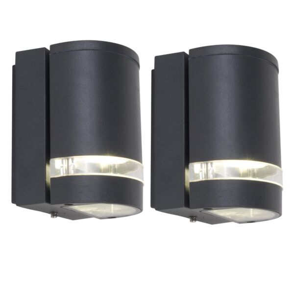 Set of 2 Focus - 35W Dark Grey Clear IP44 Outdoor Wall Washer Lights