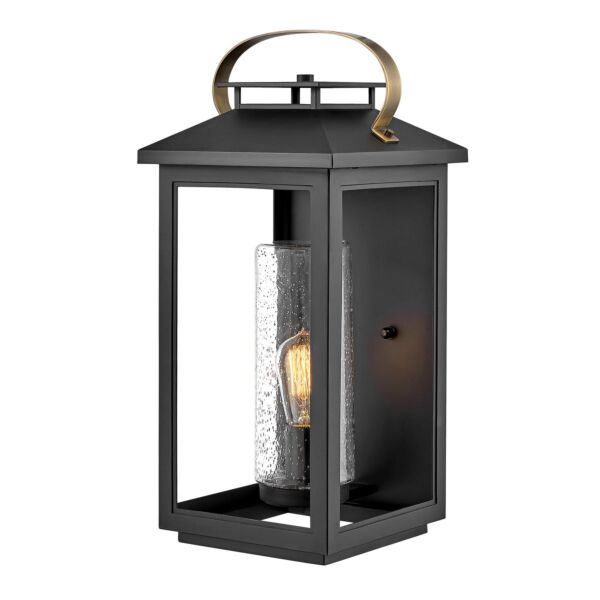 Quintiesse - Atwater - QN-ATWATER-L-BK - Black Clear Seeded Glass IP44 Outdoor Half Lantern Wall Light