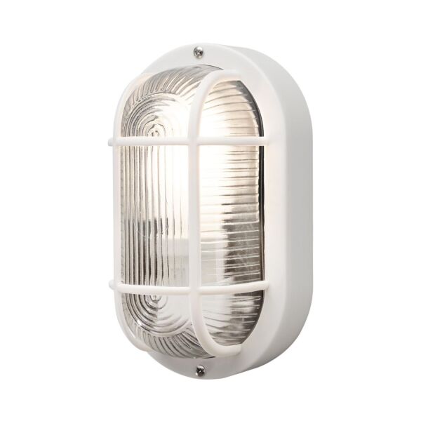 Konstsmide - Elmas - 7650-200 - White Clear Ribbed Glass IP44 Outdoor Bulkhead Light