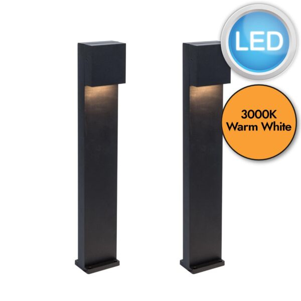 Set of 2 Gemini XF - LED Black Clear Glass IP54 Outdoor Post Lights