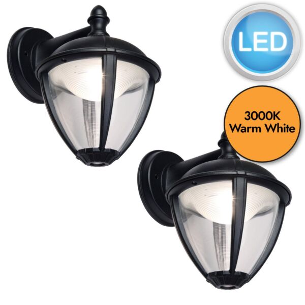 Set of 2 Unite - 9W LED Black Clear IP44 Outdoor Wall Lights