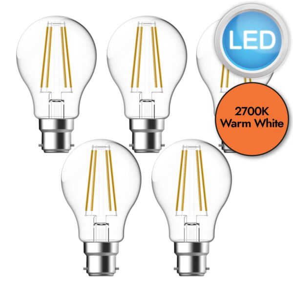 5 x 6.8W LED B22 Filament Light Bulbs - Warm White