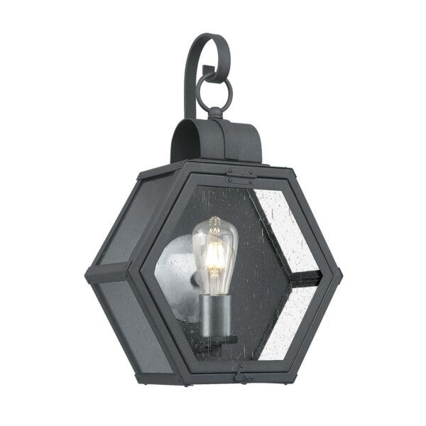 Quintiesse - Heath - QN-HEATH-M-MB - Black Clear Seeded Glass IP44 Outdoor Wall Light