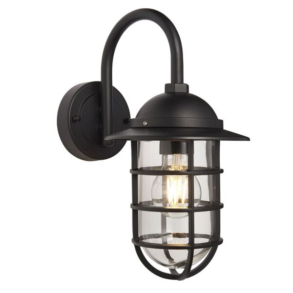 Endon Lighting - Port - 96907 - Black Clear Glass IP44 Outdoor Wall Light